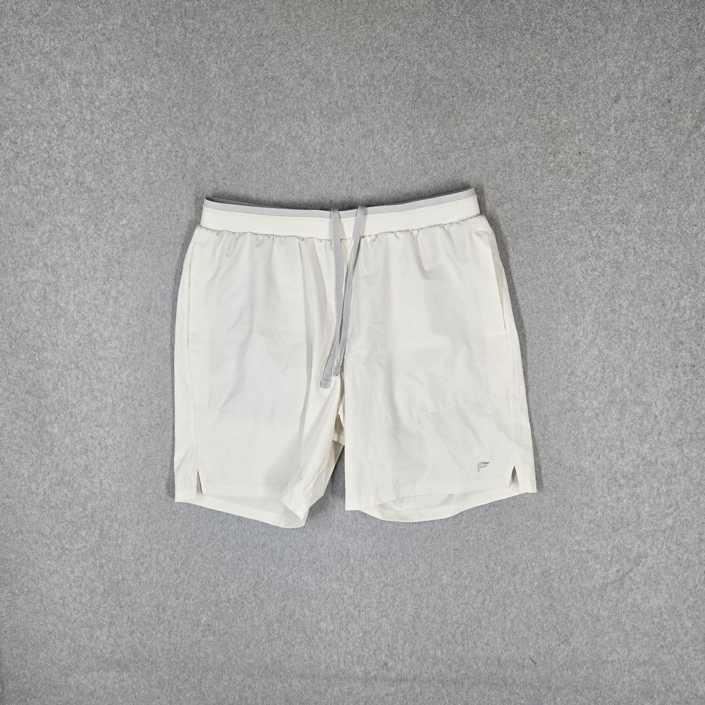Fabletics Men Activewear Shorts M White Athletic Logo Drawstring 7" Inseam